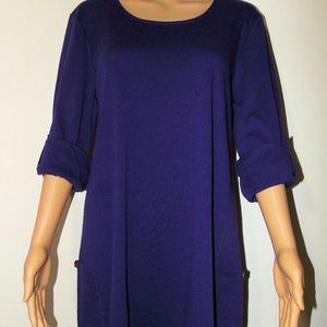 Simply Noelle Button Pocket Tunic w/Adjustable Sleeves - INDIGO BLUE